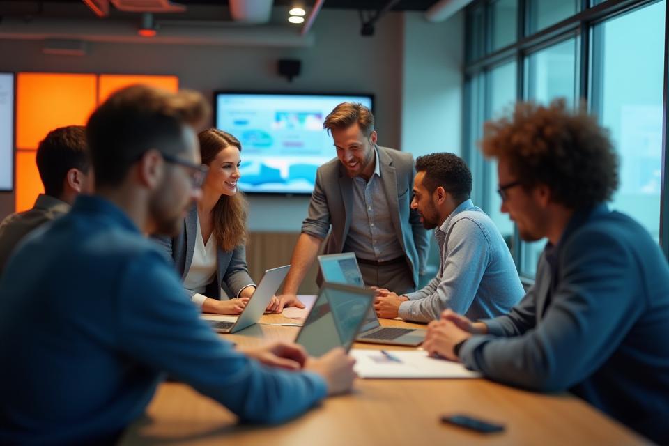 Diverse team collaborating in a modern office, representing Horizon Pay's commitment and innovation.