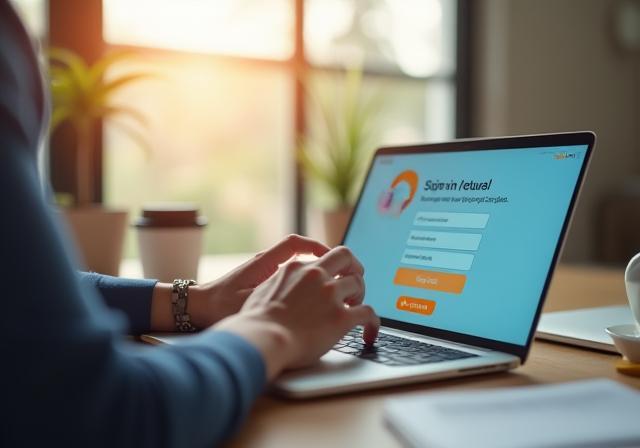 Person signing up on a computer, symbolizing easy account creation.