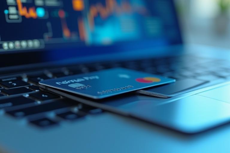 Credit card and laptop keyboard, illustrating secure online payment transactions.